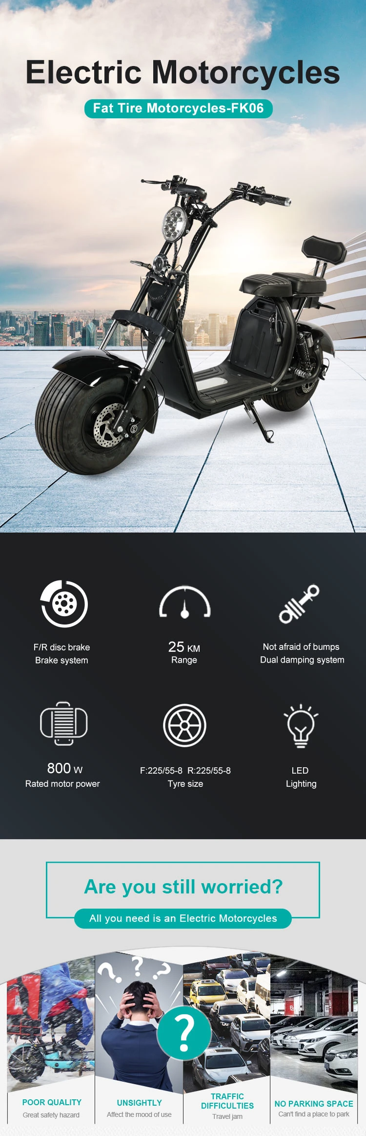 Flymate Lithium-Iron Battery Golf City Coco Fat Tire Electric Motorcycle Electric Scooter
