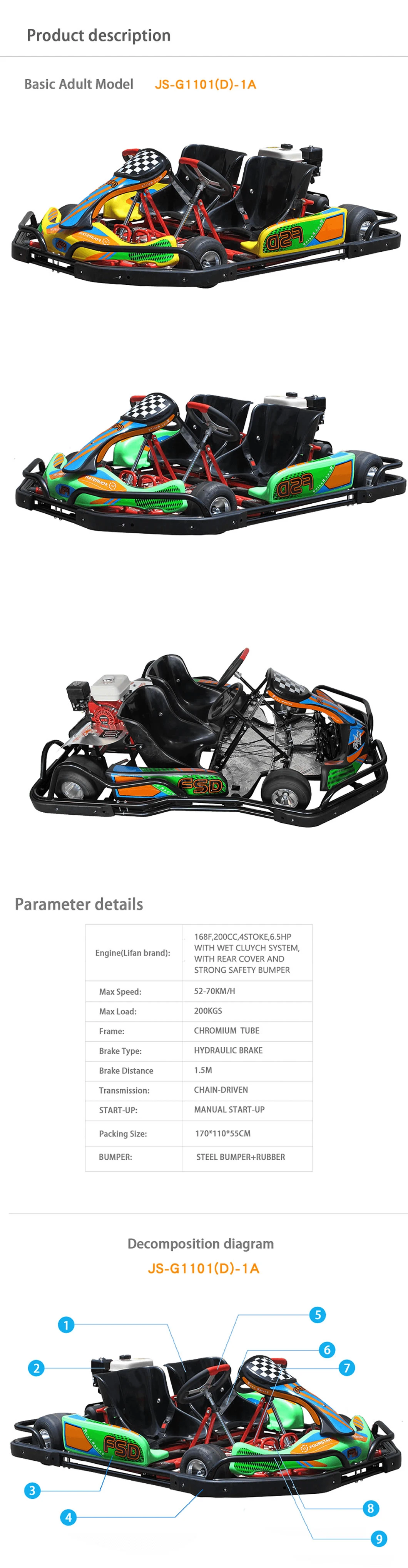 Amusement Park Racing Adult Two Persons 2players Gasoline Pedal Go Kart